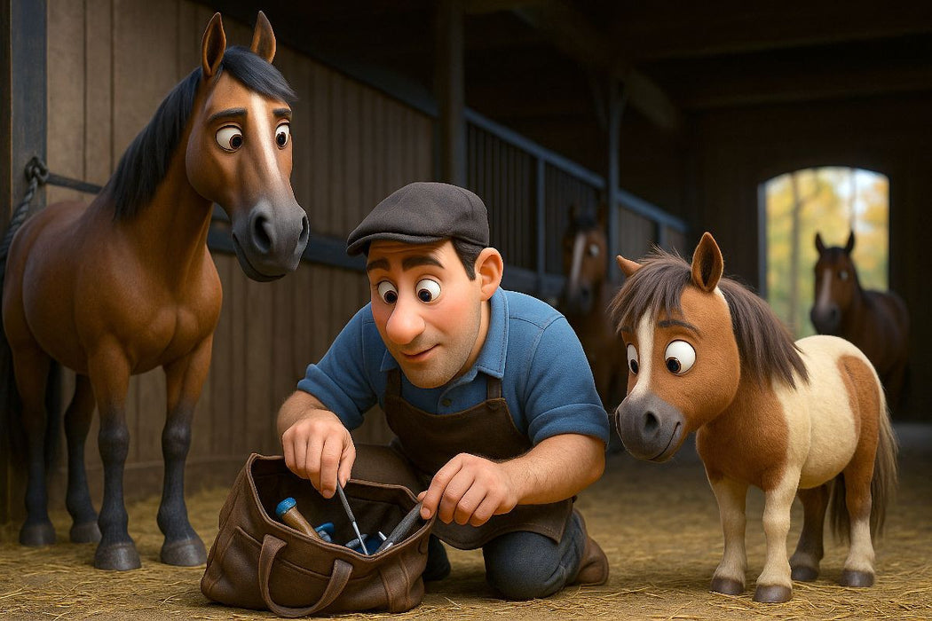 Premium Textil-Leinwand Helfer beim Hufschmied