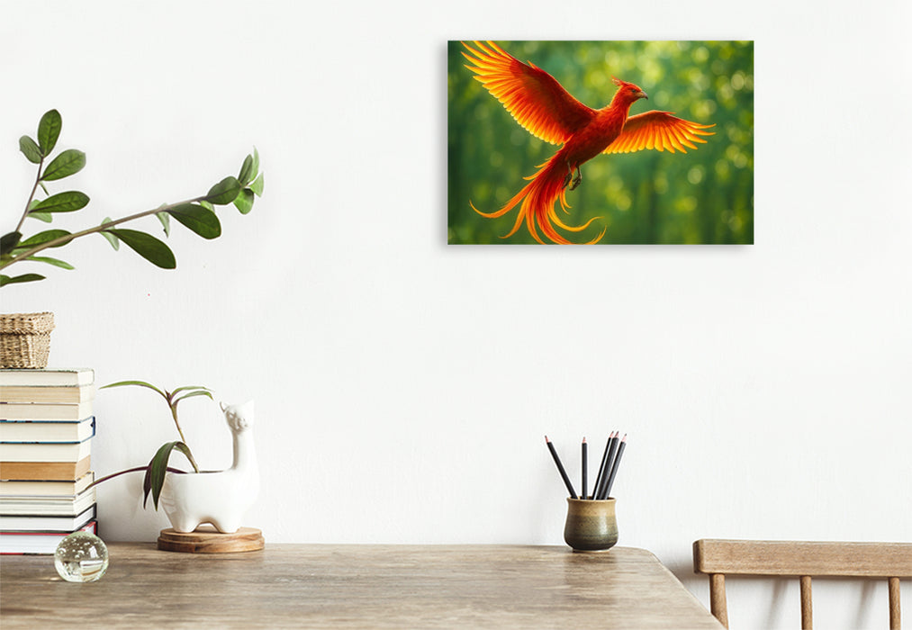 Premium Textil-Leinwand Phönix – Erneuerung, Schönheit und Harmonie