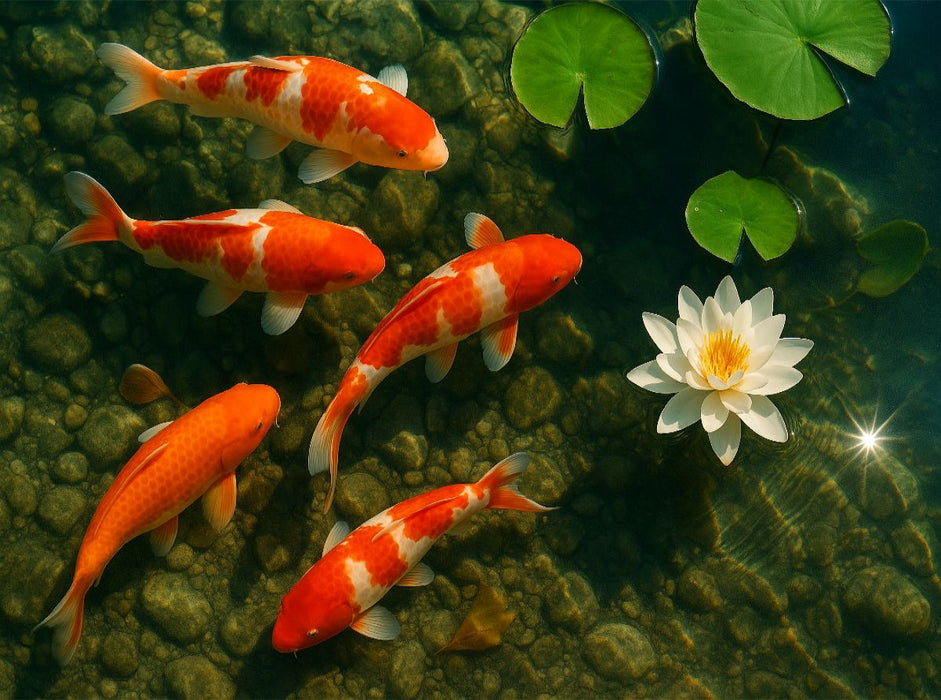 Koi-Karpfen im Teich – Ausdauer, Harmonie und Überfluss - CALVENDO Foto-Puzzle'