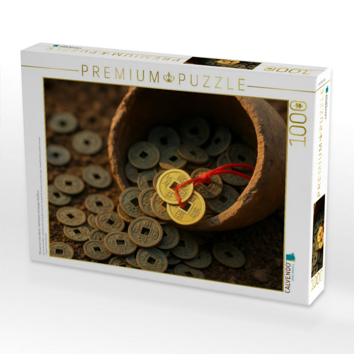 Münzen am roten Band – Wohlstand und stetiger Geldfluss - CALVENDO Foto-Puzzle'