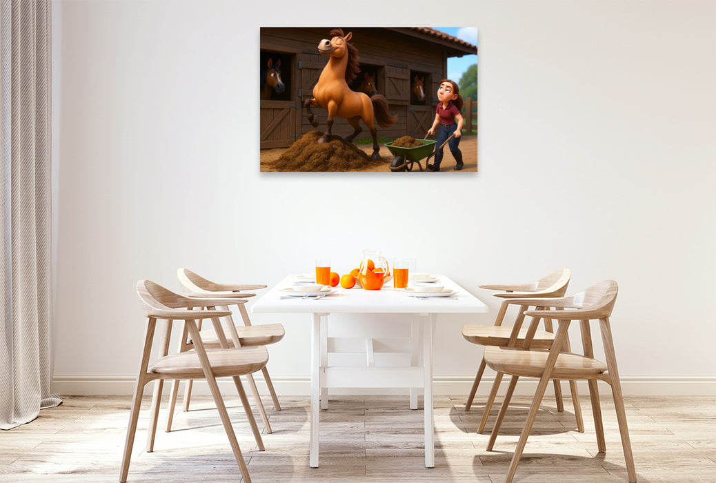 Premium Textil-Leinwand Wenn das Pferd zur Bergziege wird