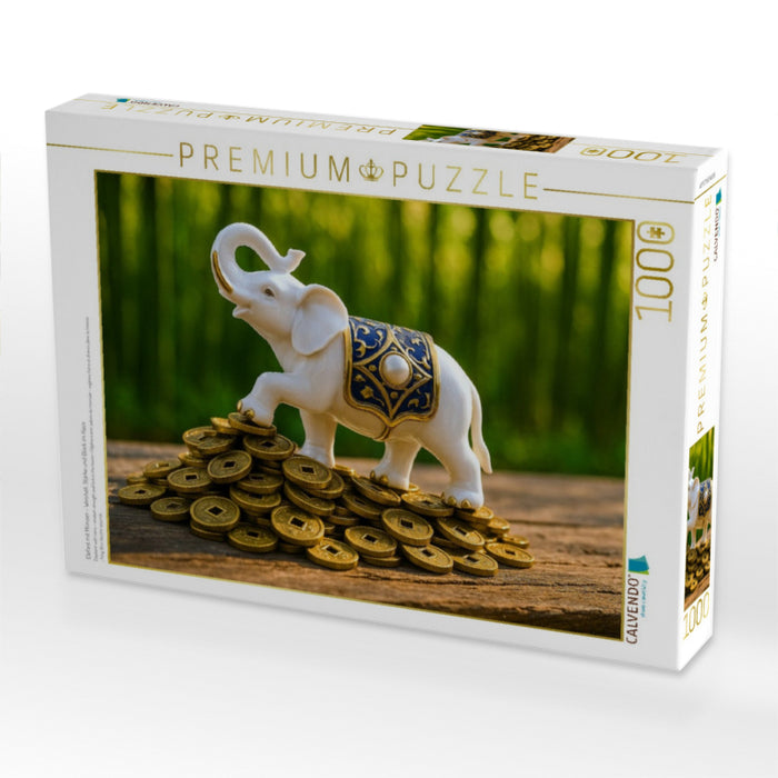 Elefant mit Münzen – Weisheit, Stärke und Glück im Haus - CALVENDO Foto-Puzzle'