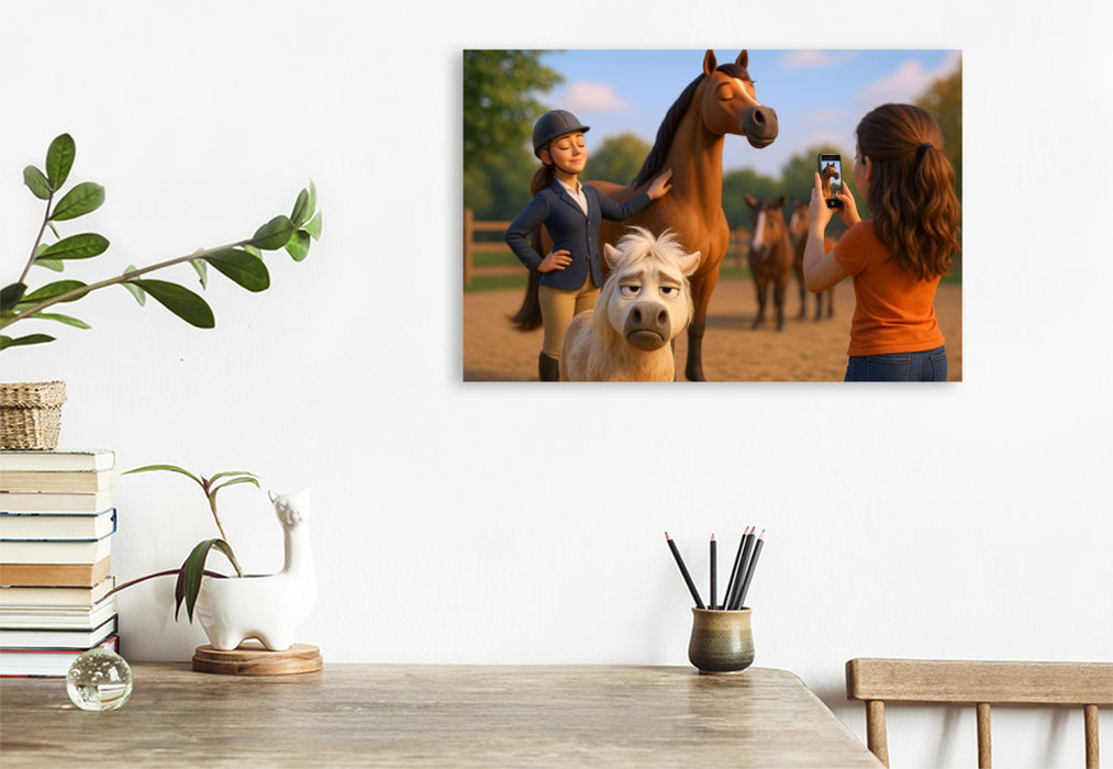 Premium Textil-Leinwand Instagram ruft - Pferd und Reiterin