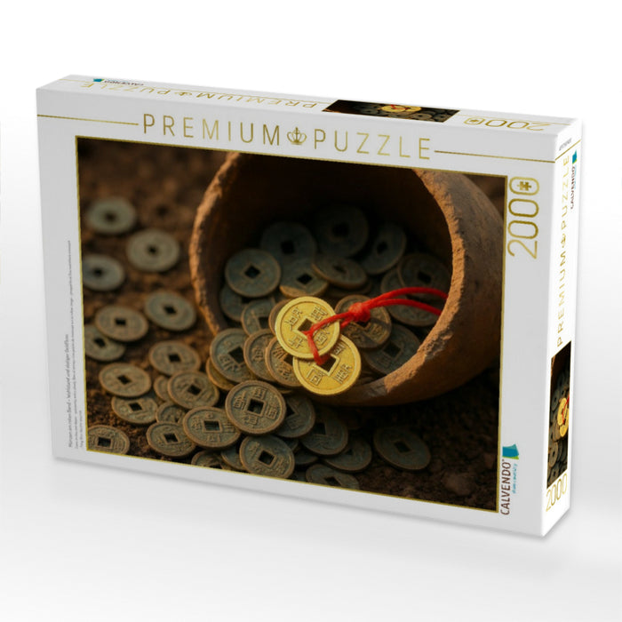 Münzen am roten Band – Wohlstand und stetiger Geldfluss - CALVENDO Foto-Puzzle'