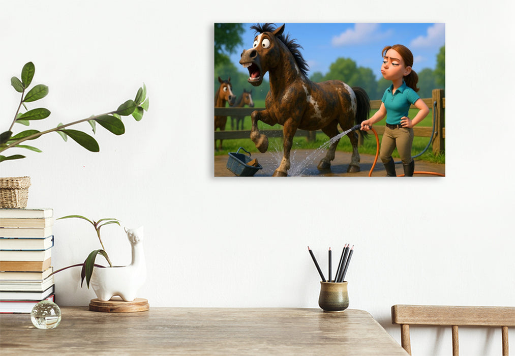Premium Textil-Leinwand Die Drama Queen - Pferde und Wasser
