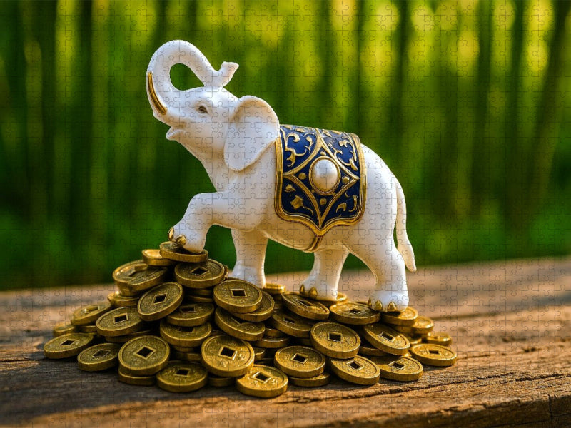 Elefant mit Münzen – Weisheit, Stärke und Glück im Haus - CALVENDO Foto-Puzzle'
