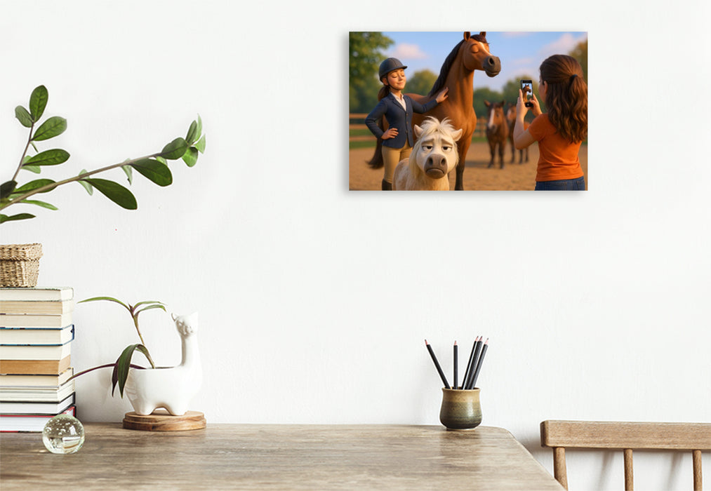 Premium Textil-Leinwand Instagram ruft - Pferd und Reiterin