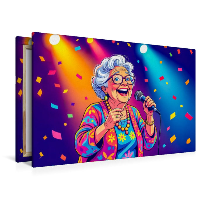 Premium Textil-Leinwand Oma wird zum Schlagerstar auf der Bühne