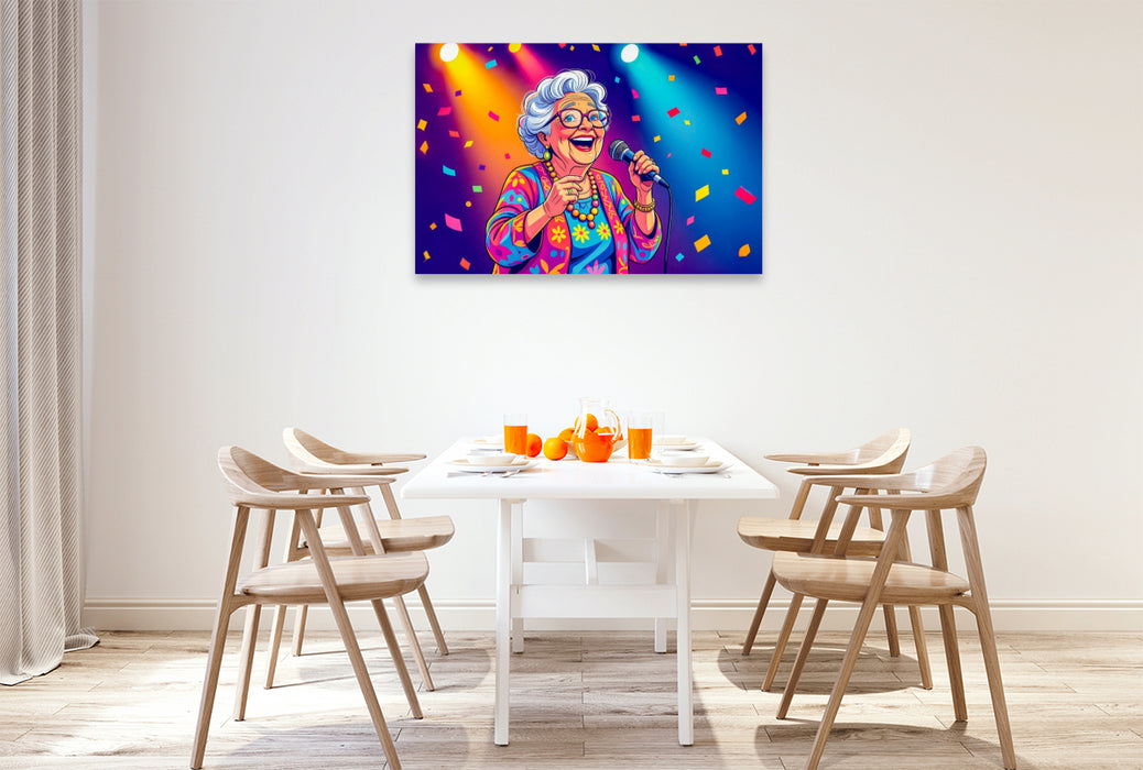 Premium Textil-Leinwand Oma wird zum Schlagerstar auf der Bühne