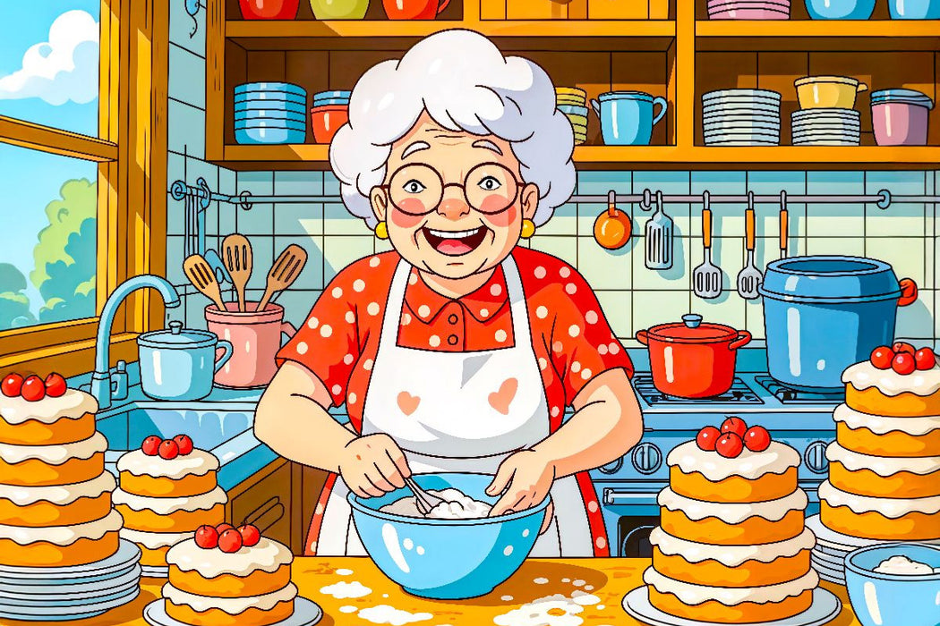 Premium Textil-Leinwand Oma backt Kuchen Küchentraum