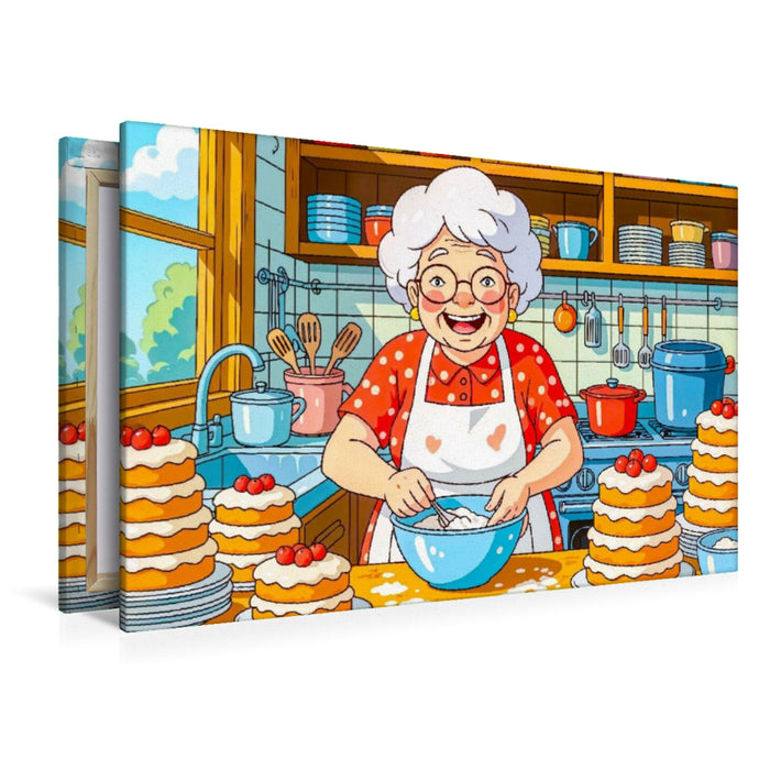 Premium Textil-Leinwand Oma backt Kuchen Küchentraum