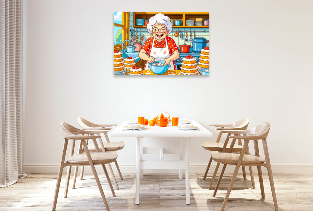 Premium Textil-Leinwand Oma backt Kuchen Küchentraum