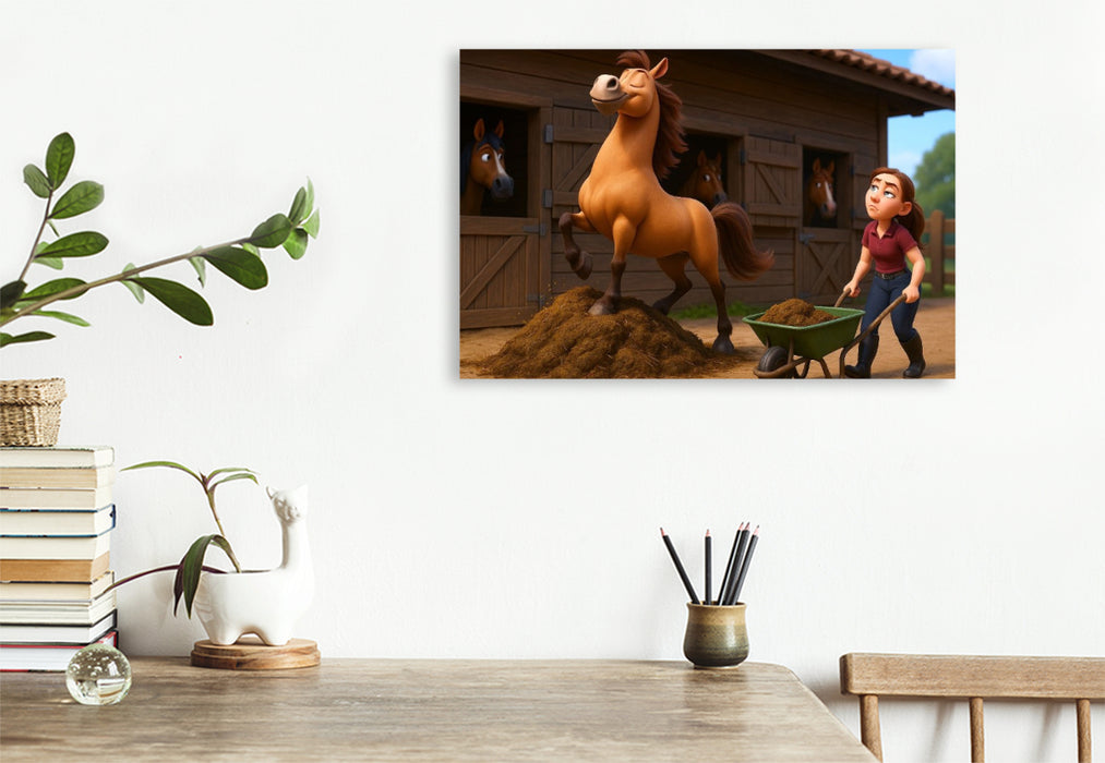 Premium Textil-Leinwand Wenn das Pferd zur Bergziege wird