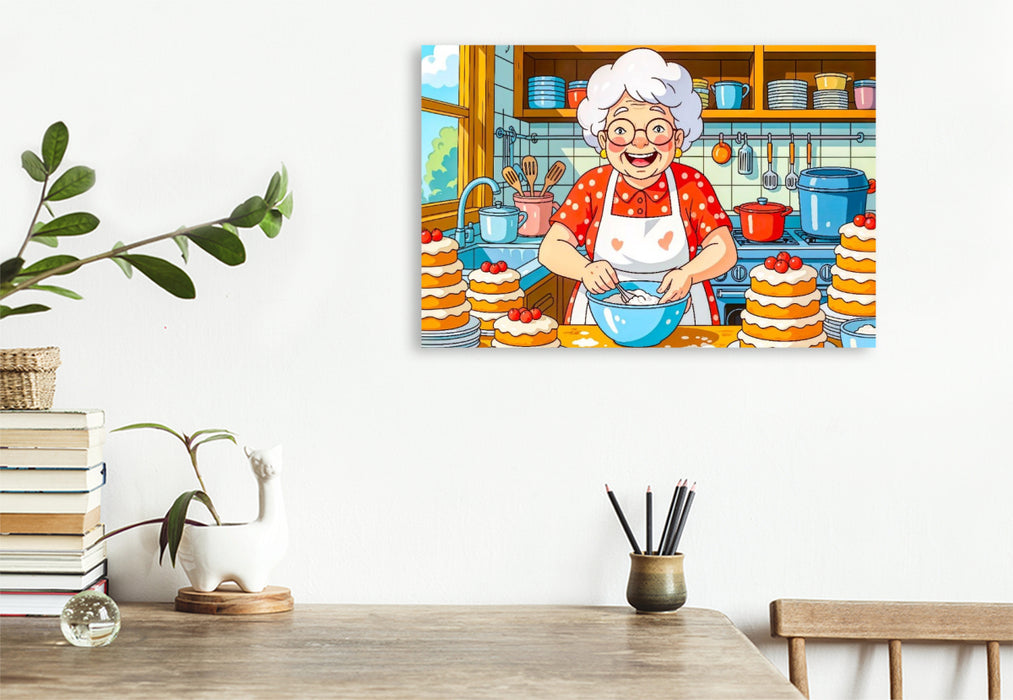 Premium Textil-Leinwand Oma backt Kuchen Küchentraum