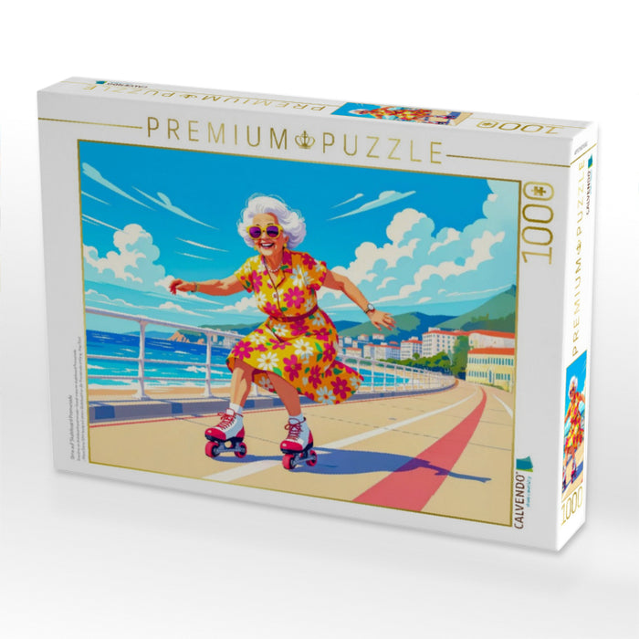 Oma auf Skateboard Promenade - CALVENDO Foto-Puzzle'