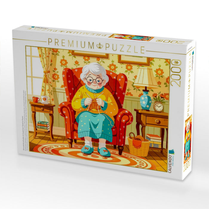 Oma strickt zufrieden im bequemen Sessel zu Hause - CALVENDO Foto-Puzzle'