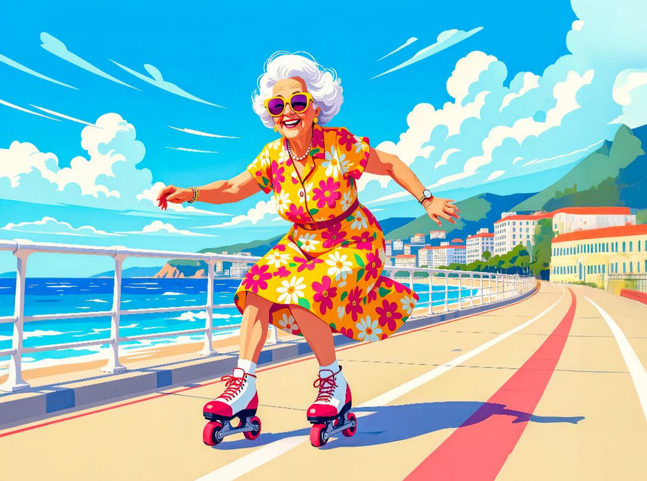 Oma auf Skateboard Promenade - CALVENDO Foto-Puzzle'
