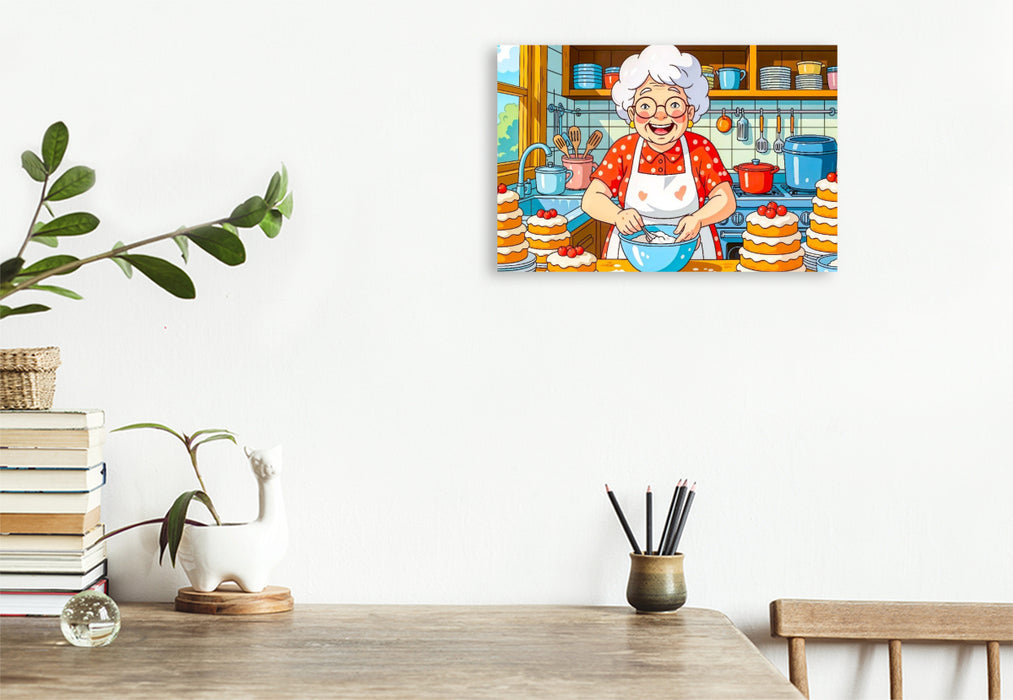 Premium Textil-Leinwand Oma backt Kuchen Küchentraum