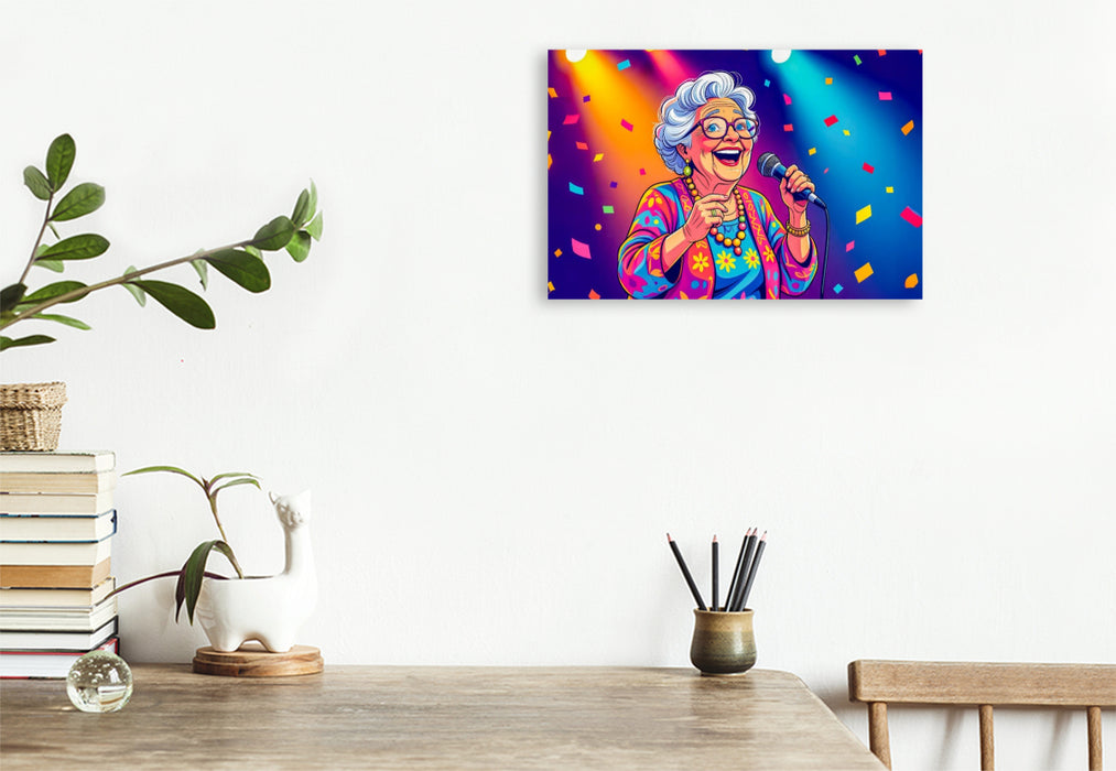 Premium Textil-Leinwand Oma wird zum Schlagerstar auf der Bühne