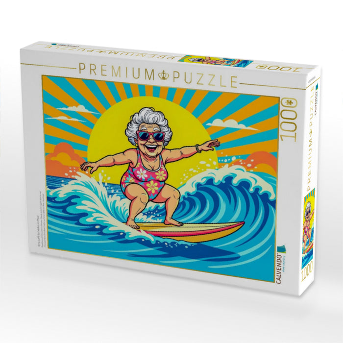 Oma surft die Wellen im Meer - CALVENDO Foto-Puzzle'