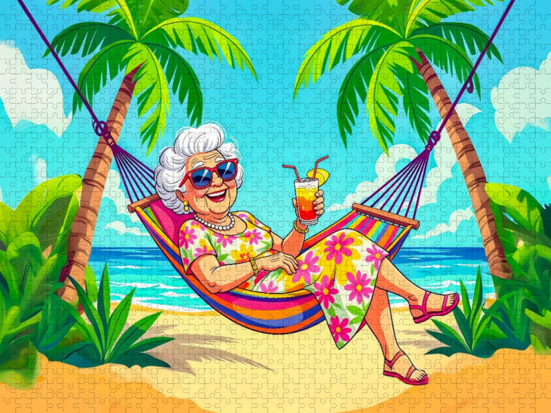 Oma in der Hängematte genießt endlose Cocktails - CALVENDO Foto-Puzzle'