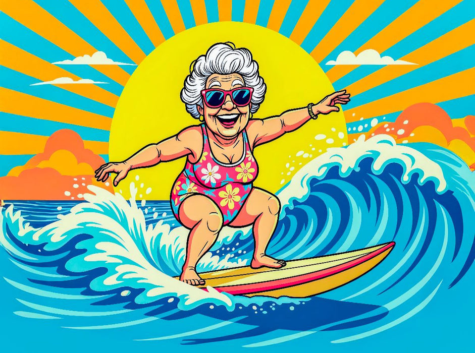 Oma surft die Wellen im Meer - CALVENDO Foto-Puzzle'