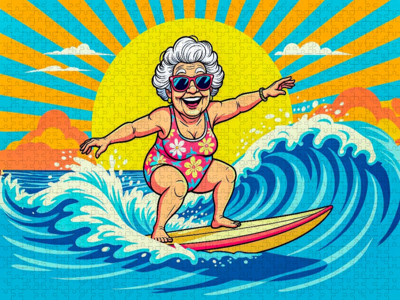 Oma surft die Wellen im Meer - CALVENDO Foto-Puzzle'