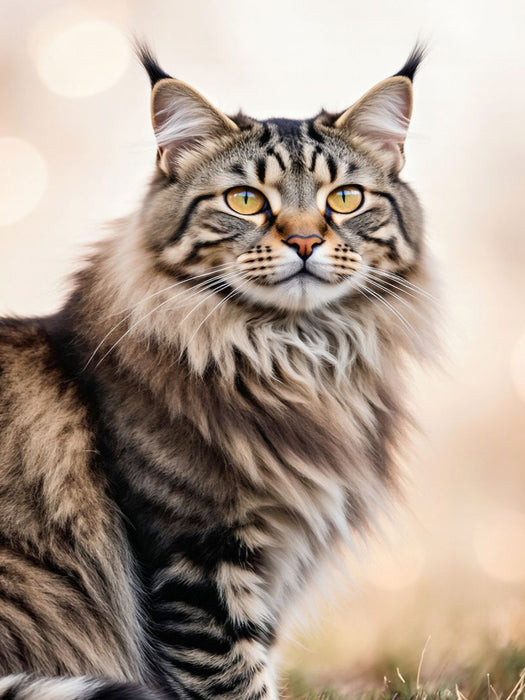 Eine Maine Coon Katze blickt majestätisch in die Ferne und zeigt ihre eindrucksvolle Schönheit. - CALVENDO Foto-Puzzle'