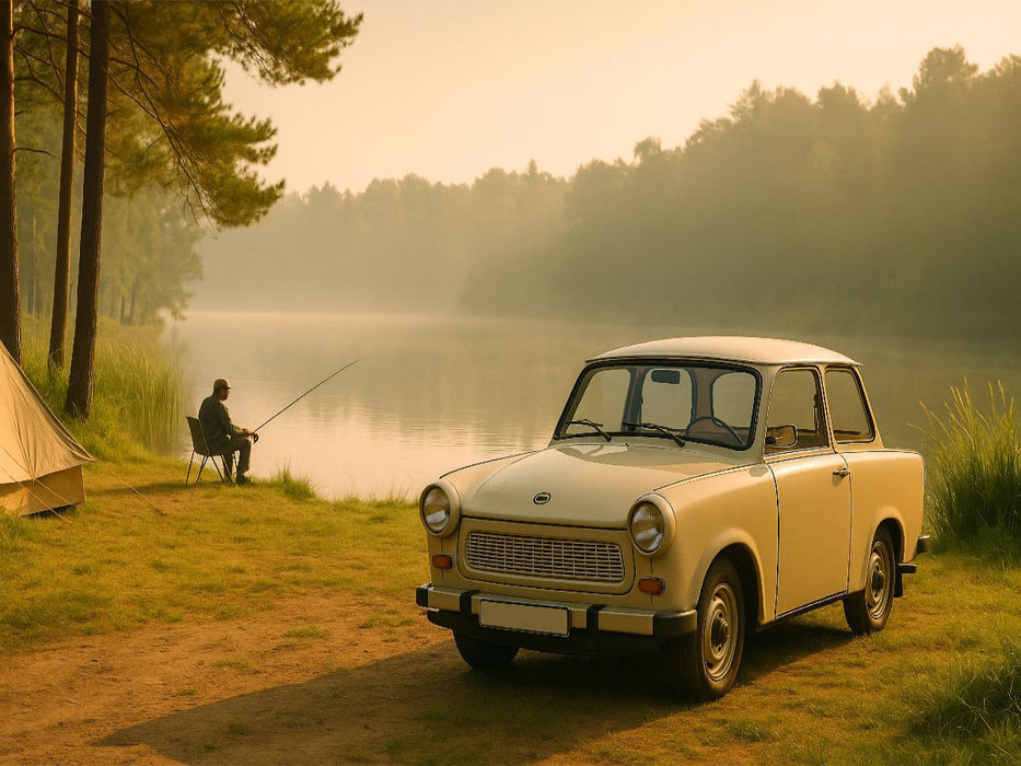 Morgenstille mit Angler und Trabant 601 - CALVENDO Foto-Puzzle'