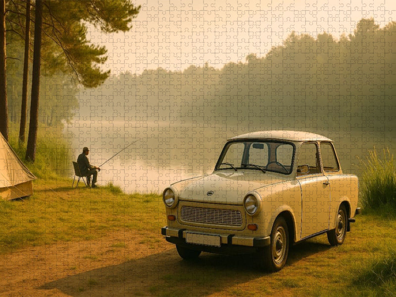 Morgenstille mit Angler und Trabant 601 - CALVENDO Foto-Puzzle'