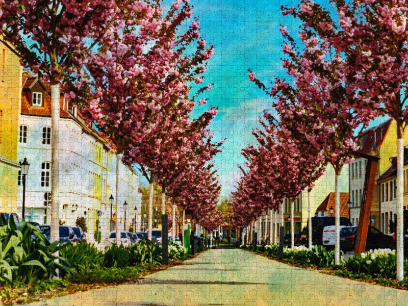 Japanische Zierkirschen in Aquarellfarben - CALVENDO Foto-Puzzle'