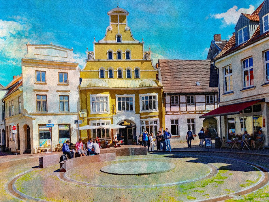 Der Brunnen vor der Löwenapotheke in feinen Aquarellfarben - CALVENDO Foto-Puzzle'