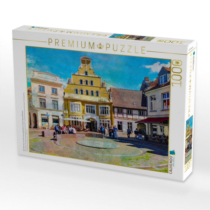 Der Brunnen vor der Löwenapotheke in feinen Aquarellfarben - CALVENDO Foto-Puzzle'