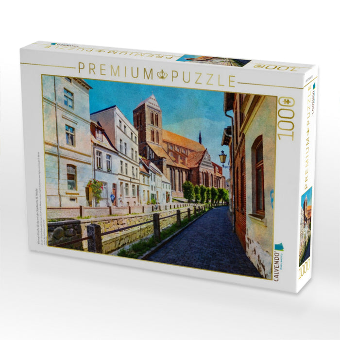 Wismars Frische Grube mit der Stadtkirche St. Nikolai - CALVENDO Foto-Puzzle'