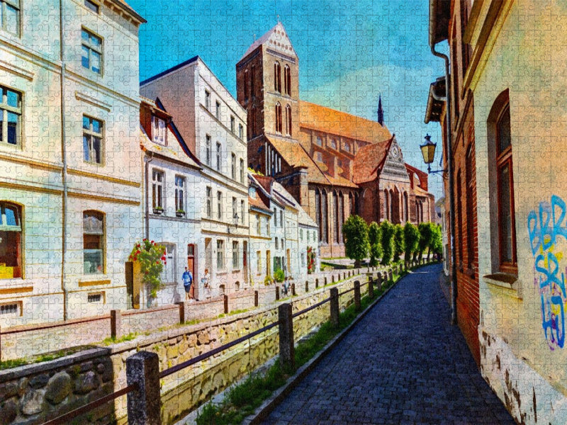 Wismars Frische Grube mit der Stadtkirche St. Nikolai - CALVENDO Foto-Puzzle'