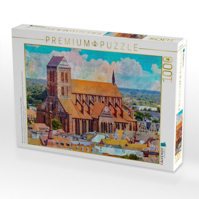 Blick von der Aussichtsplattform St. Georgen auf die Stadtkirche St. Nikolai - CALVENDO Foto-Puzzle'