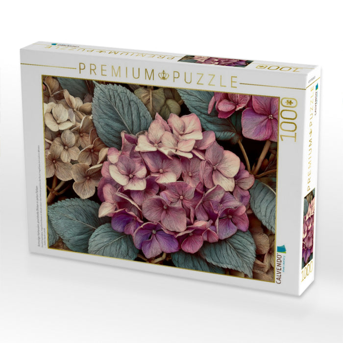Anmutige Hortensien, prachtvolle Blüten in zarten Farben - CALVENDO Foto-Puzzle'