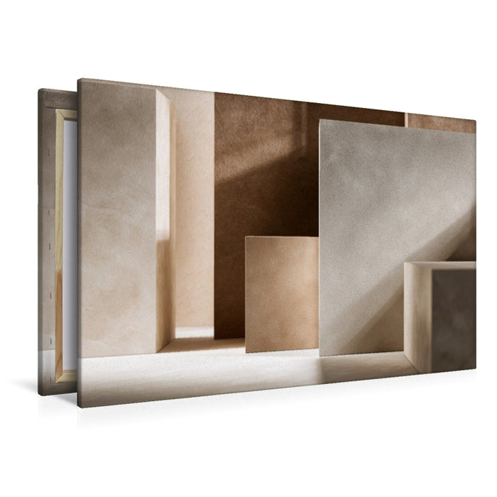 Premium Textil-Leinwand Beige Farbfelder, ruhige Harmonie in klaren Formen