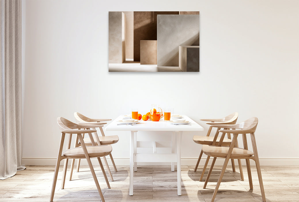 Premium Textil-Leinwand Beige Farbfelder, ruhige Harmonie in klaren Formen