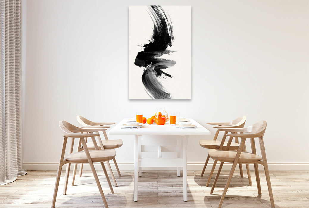 Premium Textil-Leinwand Japanische Tusche, meditative Einfachheit