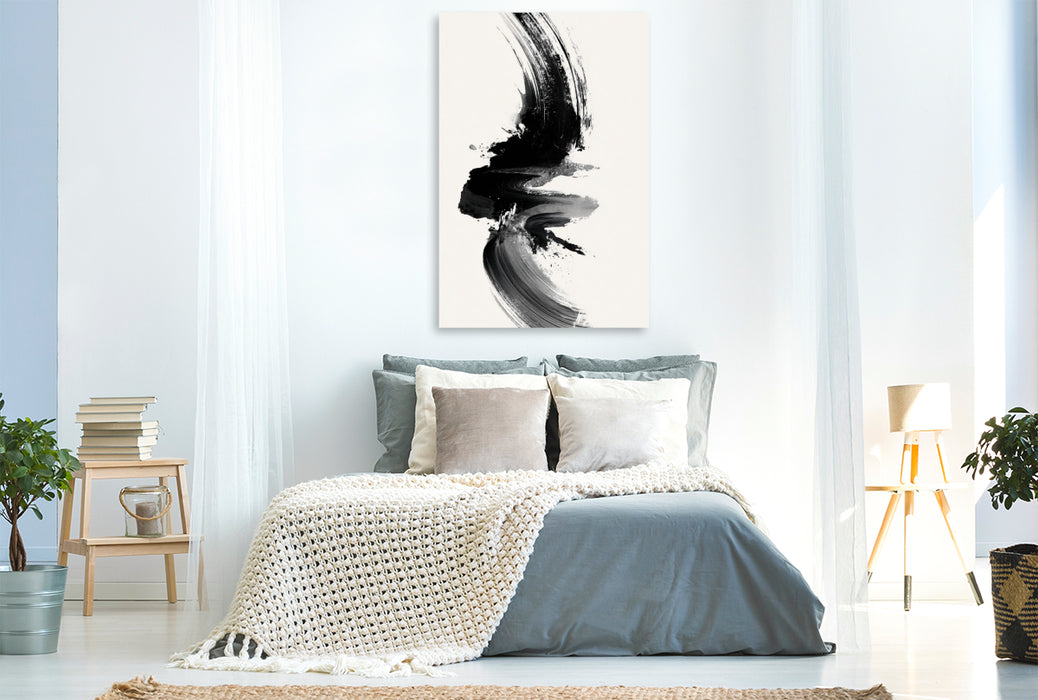 Premium Textil-Leinwand Japanische Tusche, meditative Einfachheit