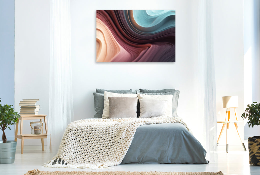 Premium Textil-Leinwand Fließende Linien, abstrakte Wellen in Pastelltönen