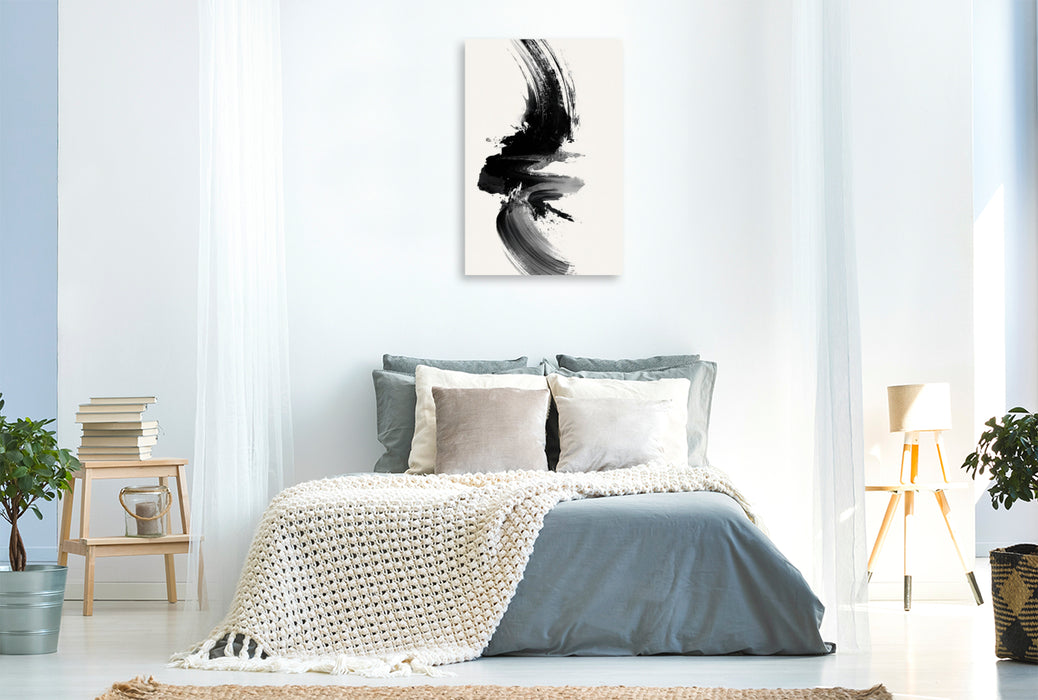 Premium Textil-Leinwand Japanische Tusche, meditative Einfachheit
