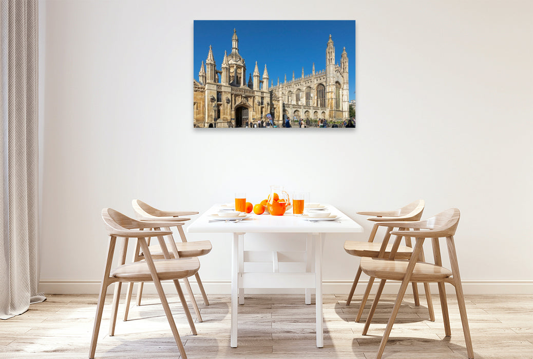 Premium Textil-Leinwand Torhaus und Kirche, Kings's College, Cambridge