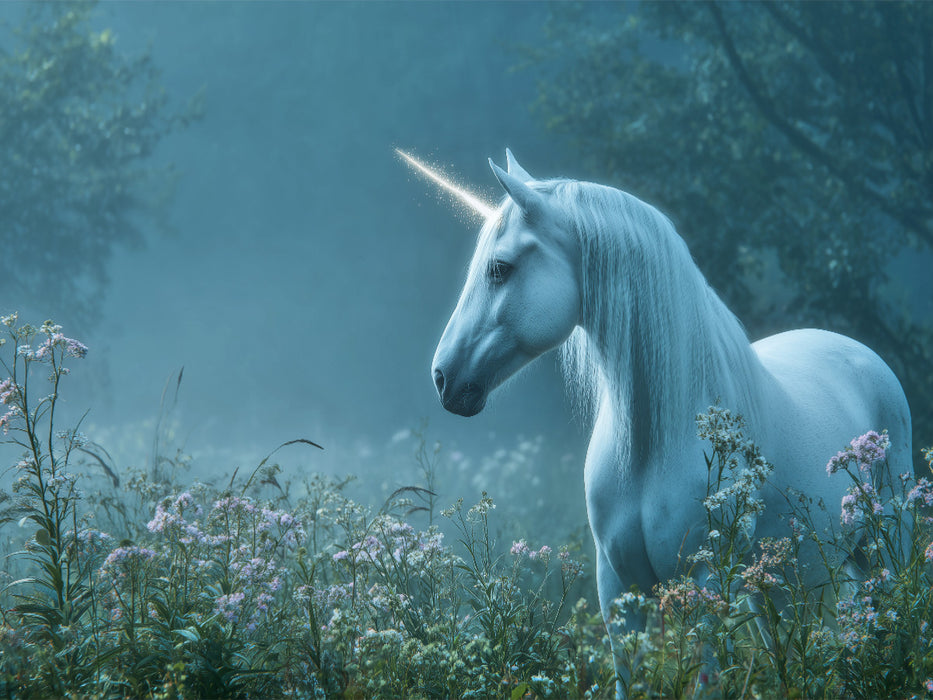 Ein Einhorn im Nebel der Zauberwiese - CALVENDO Foto-Puzzle'