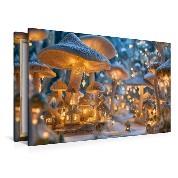 Premium Textil-Leinwand Verstecktes Feendorf im geheimnisvollen Pilzwald