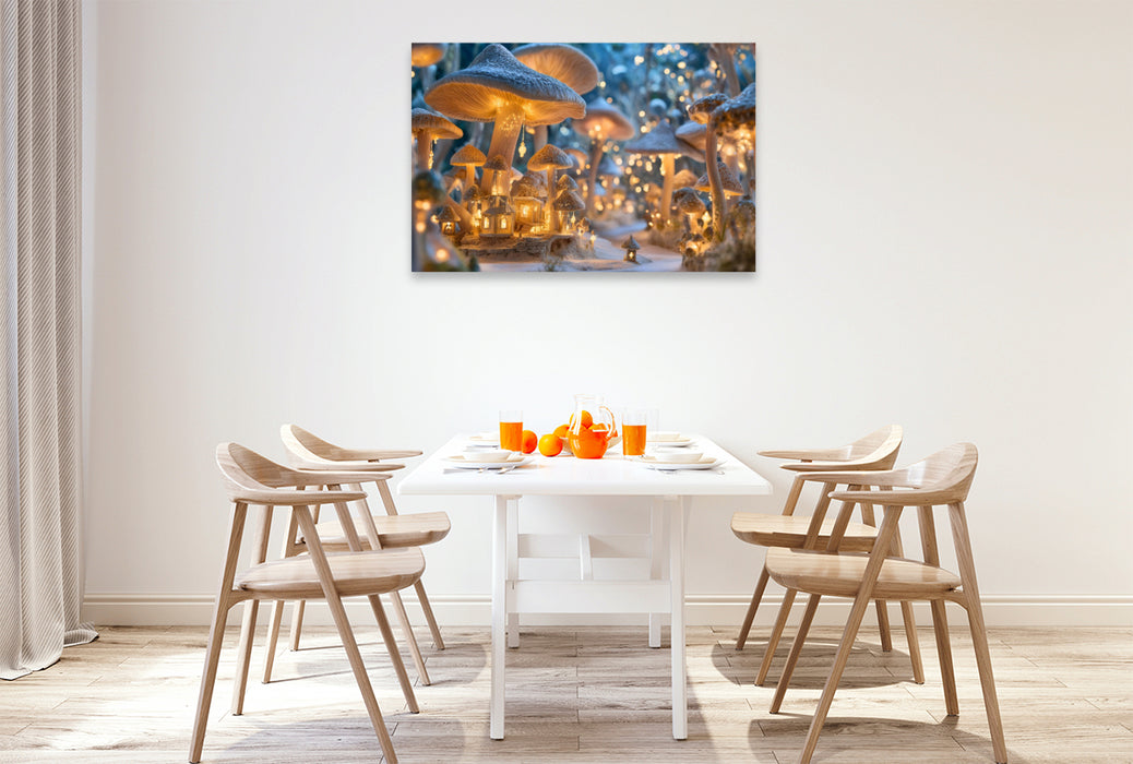 Premium Textil-Leinwand Verstecktes Feendorf im geheimnisvollen Pilzwald
