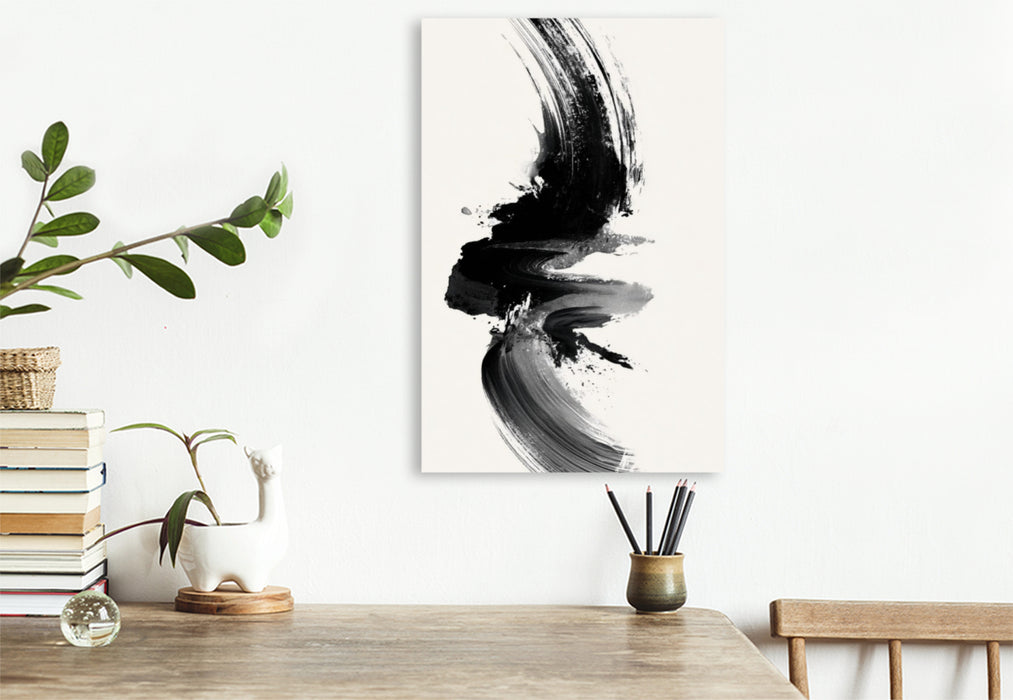 Premium Textil-Leinwand Japanische Tusche, meditative Einfachheit