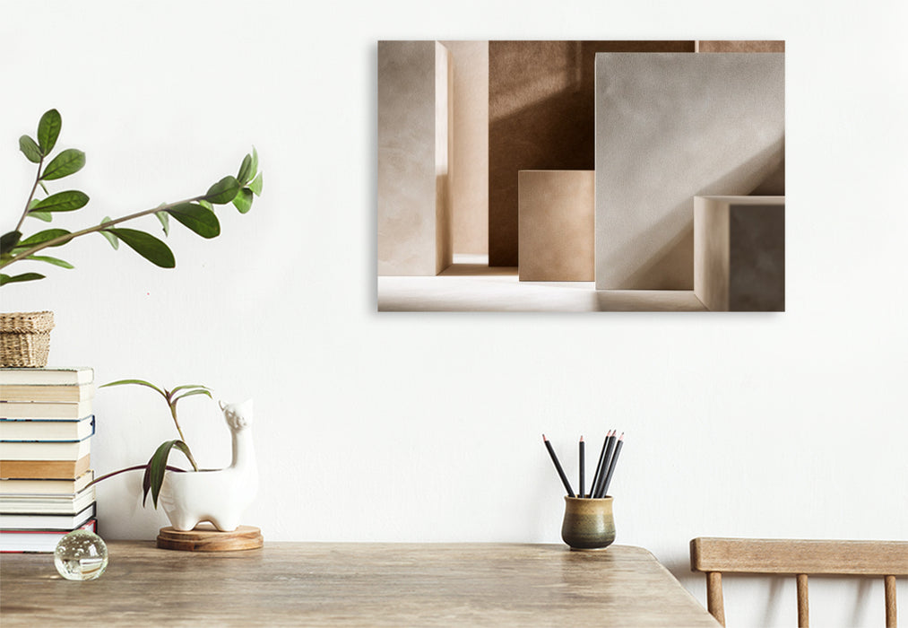 Premium Textil-Leinwand Beige Farbfelder, ruhige Harmonie in klaren Formen