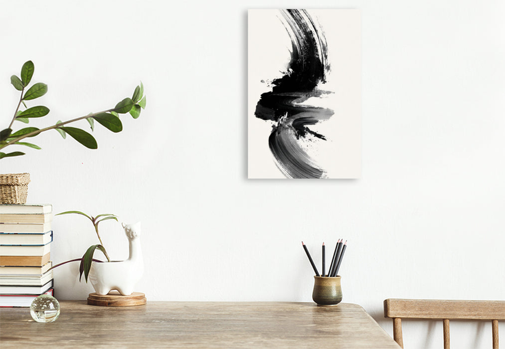 Premium Textil-Leinwand Japanische Tusche, meditative Einfachheit